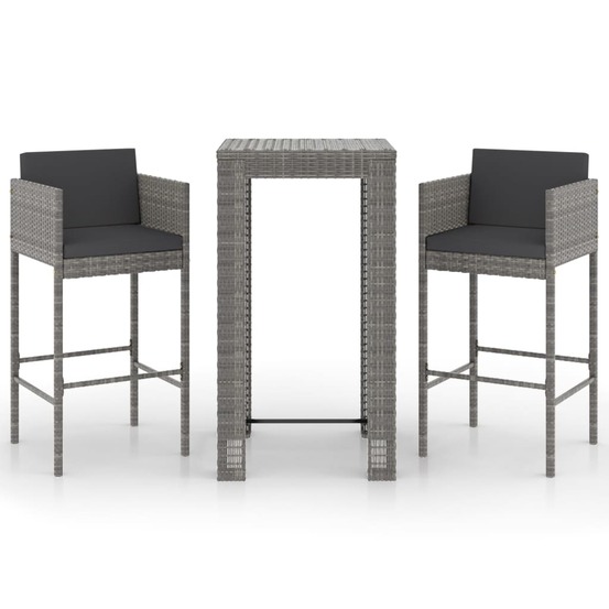 Ensemble de bar de jardin 3 pcs et coussins résine tressée gris
