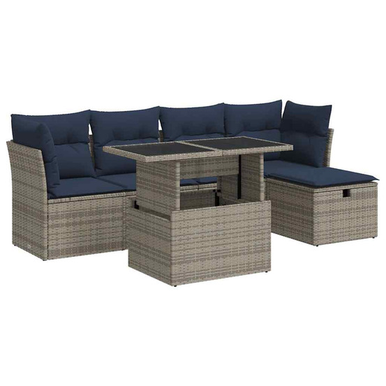 Salon de jardin avec coussins 6 pcs gris résine tressée acacia
