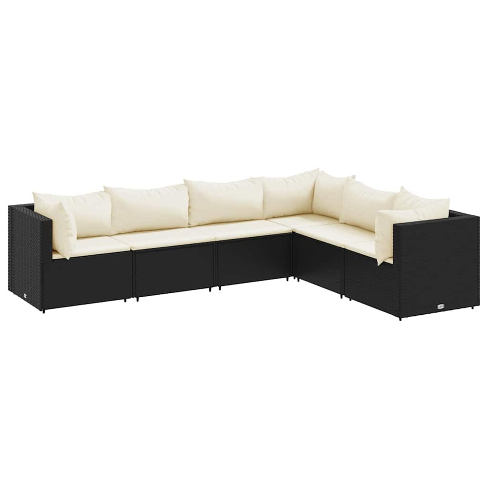 Salon de jardin 6 pcs avec coussins noir résine tressée