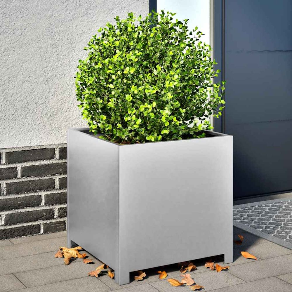 Grand bac à fleurs carré acier galvanisé industriel 50cm