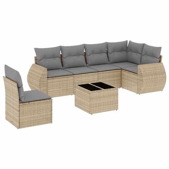 Salon de jardin avec coussins 7 pcs beige résine tressée