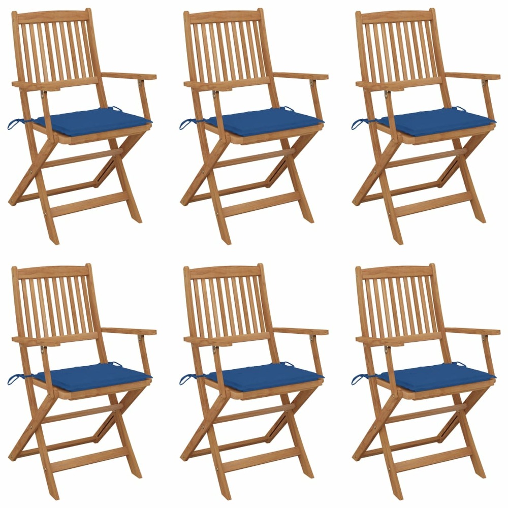 Chaises pliables de jardin lot de 6 avec coussins bois d'acacia