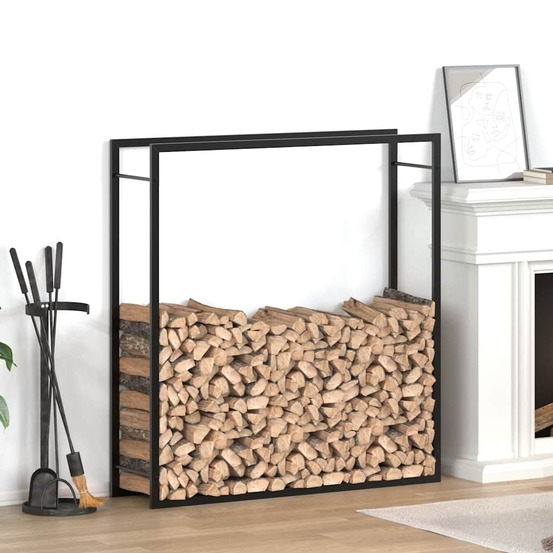 Portant de bois de chauffage noir mat 110x28x116 cm acier
