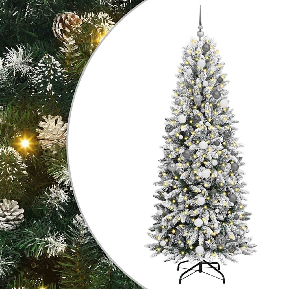 Sapin de noël artificiel avec 300 led avec support blanc 210 cm