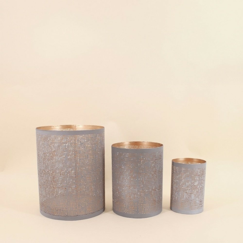 Set de 3 lanternes perforées en métal doré