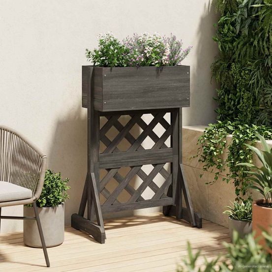 Jardinière bois sapin massif balcon treillis pour grimpantes 48x30x70,5cm gris