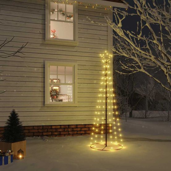 Sapin de noël cône acier 108 led jardin fêtes blanc chaud 180cm