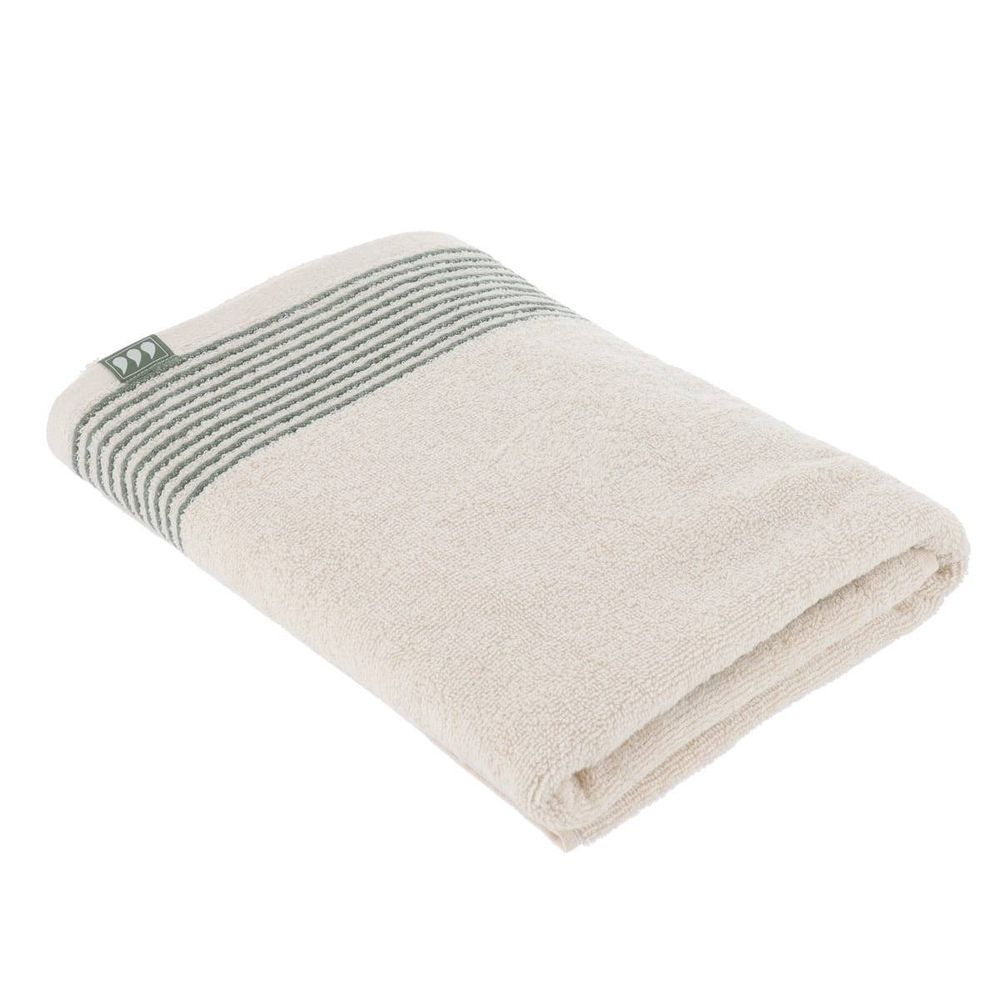 Serviette de bain a rayures 70x130 cm 100% coton -ivoire/vert sauge