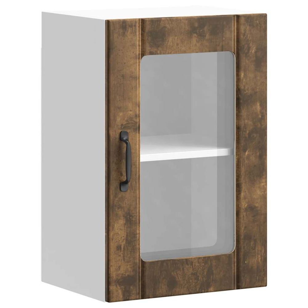 Armoire murale de cuisine avec porte en verre lucca chêne fumé