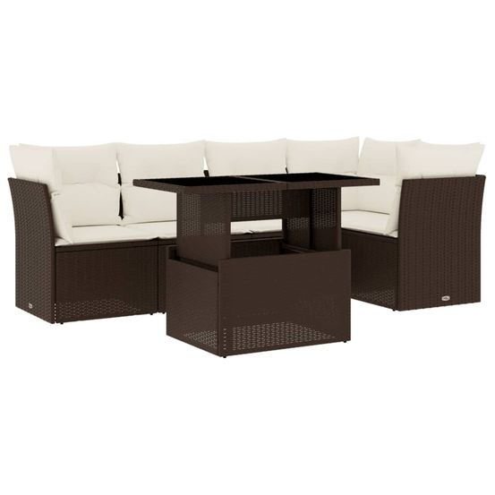 Salon de jardin avec coussins 6 pcs marron résine tressée