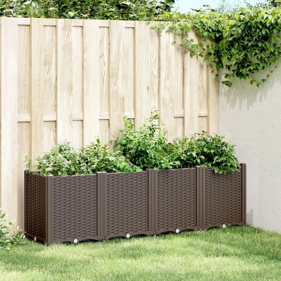 Système de jardinière modulaire aspect rotin polypropylène pour création potager urbain terrasse brun 160 cm