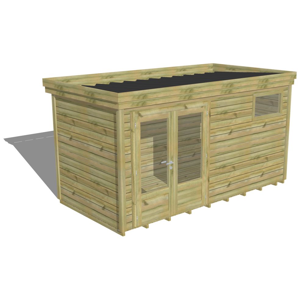 Abri de jardin bois pin traité autoclave 27mm - 4,34x2,14m / 9m2 - bac acier - plancher bois
