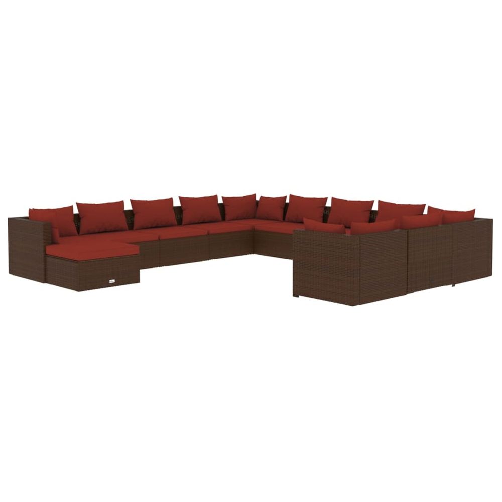 Salon de jardin 12 pcs avec coussins résine tressée marron