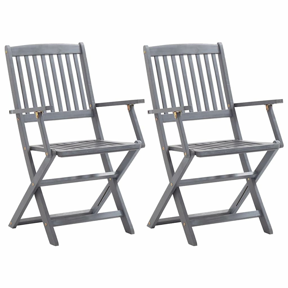 Chaises pliables d'extérieur lot de 2 et coussins bois d'acacia