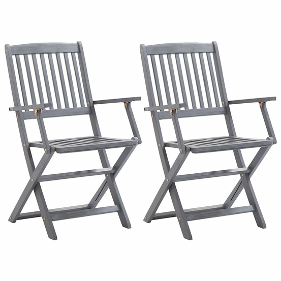Chaises pliables d'extérieur lot de 2 et coussins bois d'acacia