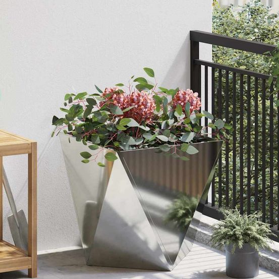 Jardinière carrée acier galvanisé pour extérieur argent 50x50 cm