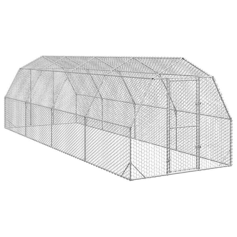 Enclos poulailler extérieur 20 m² acier galvanisé parc grillagé volailles argent