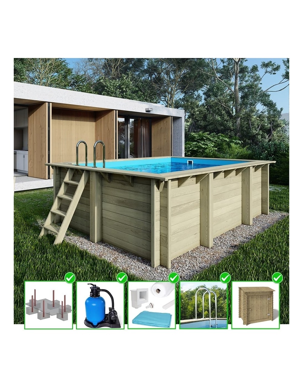 Piscine en bois aqua 4,65x2,85 - h.1,24 m fixations à sceller - bas7306ospi+sza - altanka