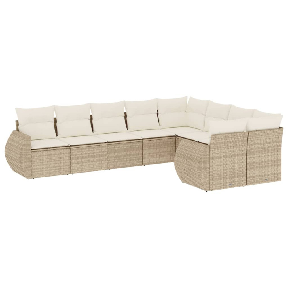 Salon de jardin avec coussins 9 pcs beige résine tressée