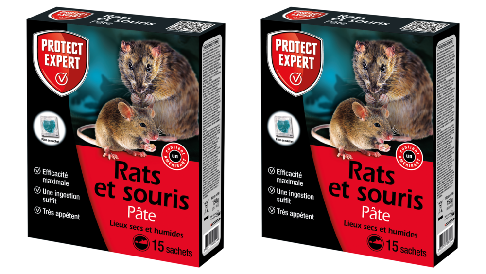 Rasou150nx2 anti rats & souris - 2x150 g - efficacité maximale - 15 pâtes - lieux secs et humides - agit dès la première ingestion