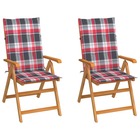 Chaises de jardin 2 pcs avec coussins à carreaux rouge teck