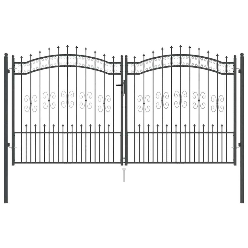 Portail de clôture avec pointe kampen 305 x 150 cm acier gris