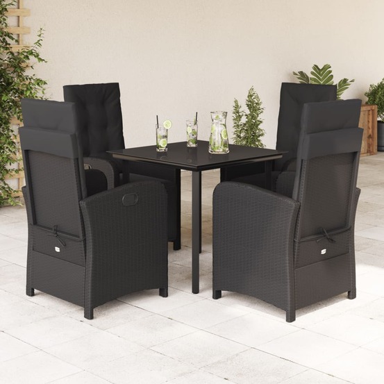 Ensemble à manger de jardin coussins 5pcs noir résine tressée