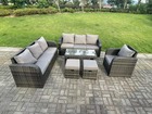 Ensemble de meubles de jardin en rotin ave 2 canapé table basse chaises inclinable 2 tabourets mélange gris foncé