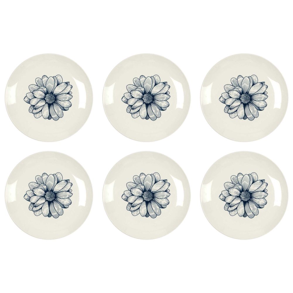 Assiette en porcelaine cottage 20 cm (lot de 6) blanc et bleu