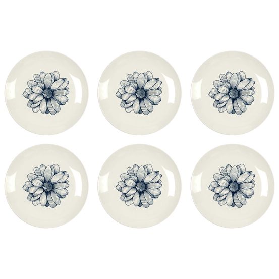 Assiette en porcelaine cottage 20 cm (lot de 6) blanc et bleu