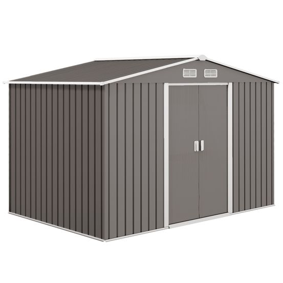 Abri de jardin acier gris 277 x 195 x 192 cm pour outils avec portes coulissantes - comfortxl outdoor living