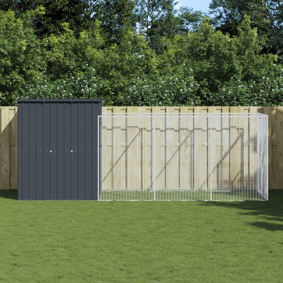 Chenil extérieur acier galvanisé avec enclos jardin anthracite 165x455x181 cm