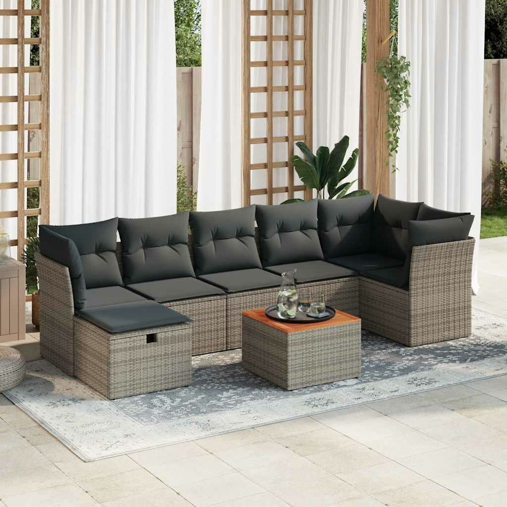 Salon de jardin 8 pcs avec coussins gris résine tressée