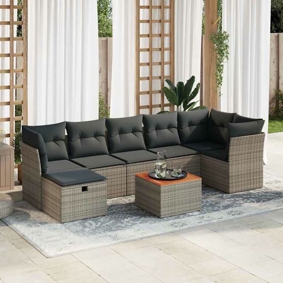 Salon de jardin 8 pcs avec coussins gris résine tressée