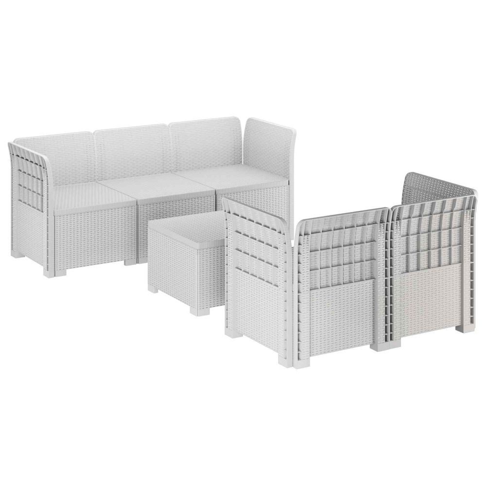 Canapé de jardin 5 places aspect rotin pp blanc