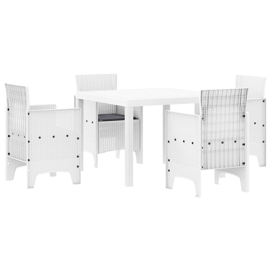 Ensemble de salle à manger de jardin de 5 pièces avec coussins en blanc poly rattan