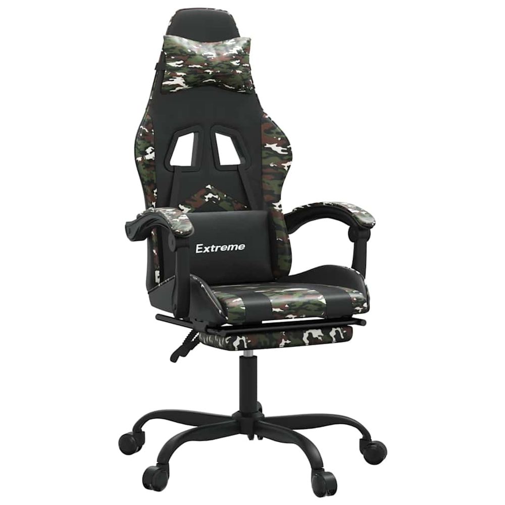 Chaise de jeu pivotante repose-pied noir camouflage similicuir