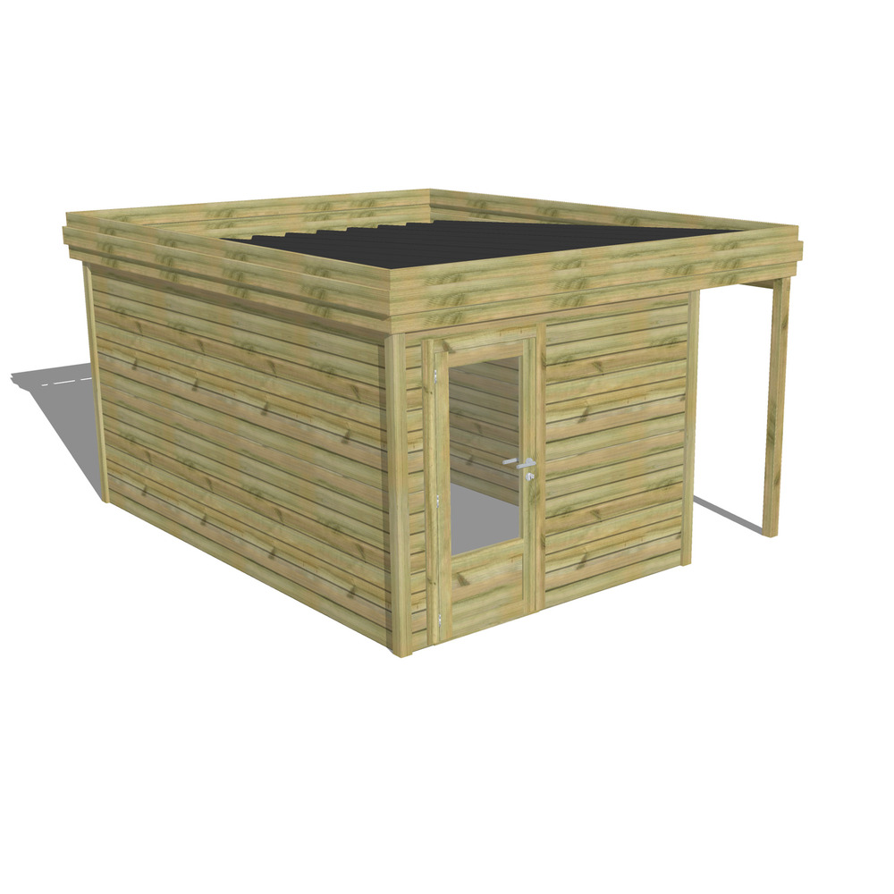 Abri de jardin bois pin traité autoclave 27mm - 3,64x4,34m / 16m2 - bac acier - abri français