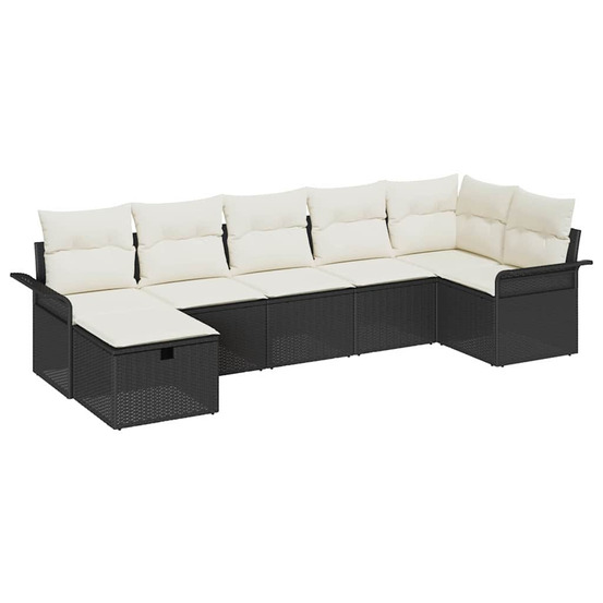 Ensemble de canapé de jardin avec coussin 7 pcs noir poly rotin