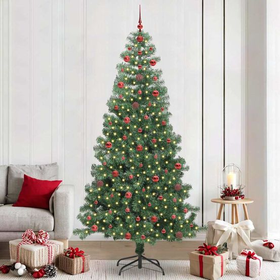 Sapin de noël artificiel lumineux 240 cm, kit complet prêt à décorer avec 300 led blanc chaud et 120 boules
