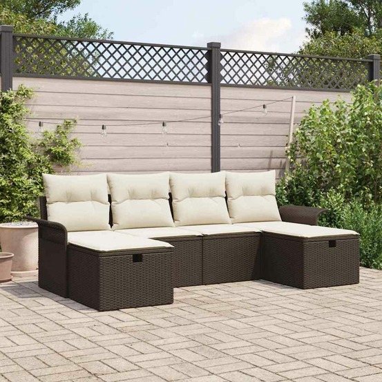 Ensemble de canapé de jardin 6 pcs marron poly rotin