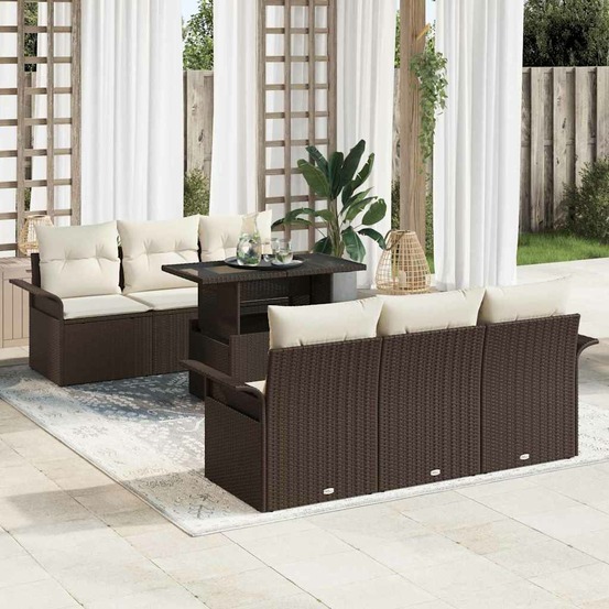 Ensemble de canapé de jardin 7 pcs marron poly rotin