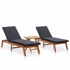 Lot de 2 transats chaise longue bain de soleil lit de jardin terrasse meuble d'extérieur avec table résine tressée et bois d'