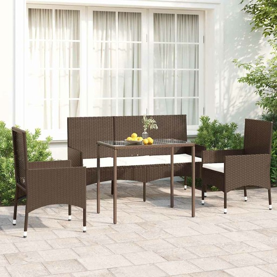 Salon de jardin 4 pcs avec coussins marron résine tressée