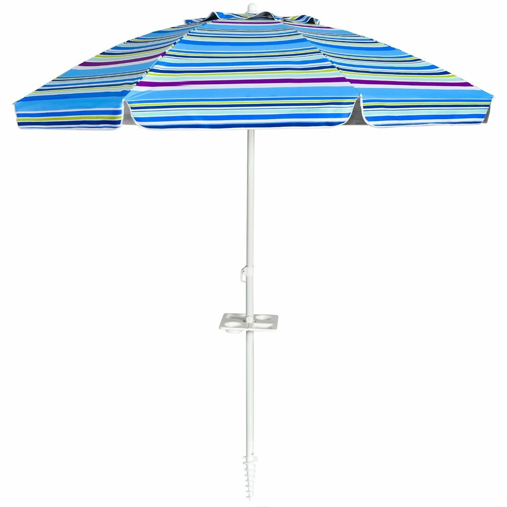 Parasol de plage inclinable 2,2 m avec porte-gobelet et protection solaire upf50 + parasol portable bleu avec ligne violet 20