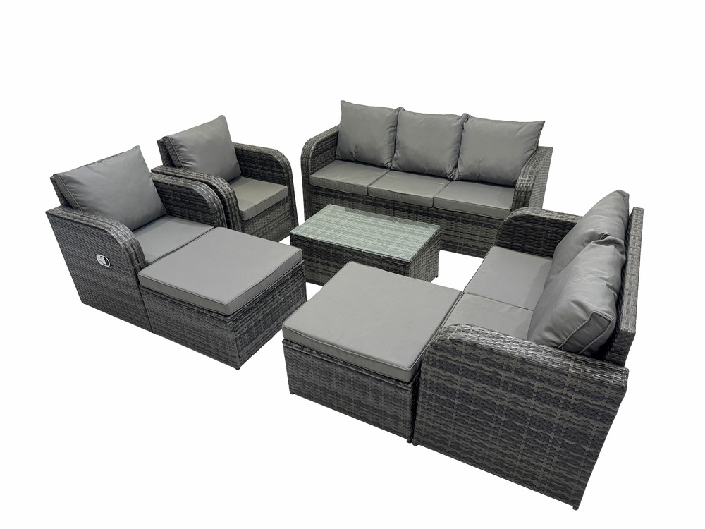 Salon de jardin 9 places ensemble de canapés en rotin avec canapé d'amour table basse 2 grand tabourets gris foncé mixte