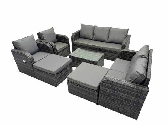 Salon de jardin 9 places ensemble de canapés en rotin avec canapé d'amour table basse 2 grand tabourets gris foncé mixte