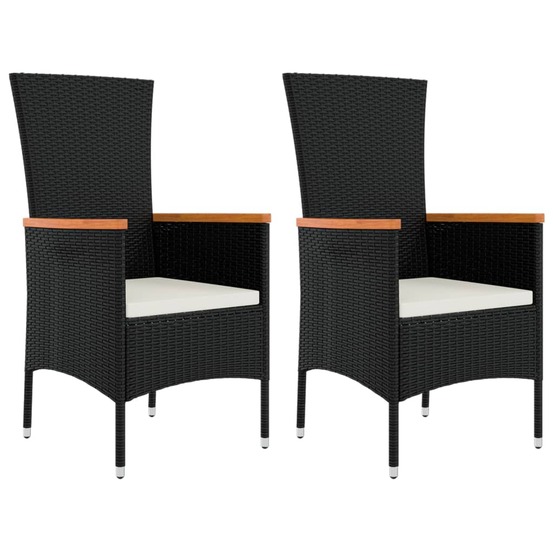 Chaises de jardin lot de 2 avec coussins résine tressée noir