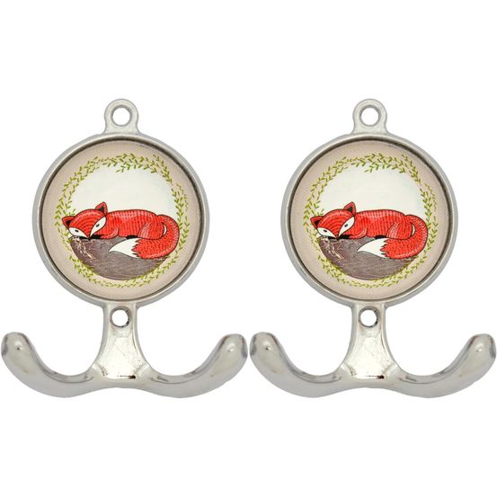 Patère en métal et céramique fox (lot de 2)