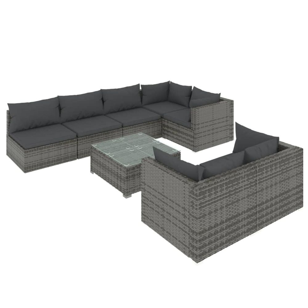 Salon de jardin 8 pcs avec coussins gris résine tressée